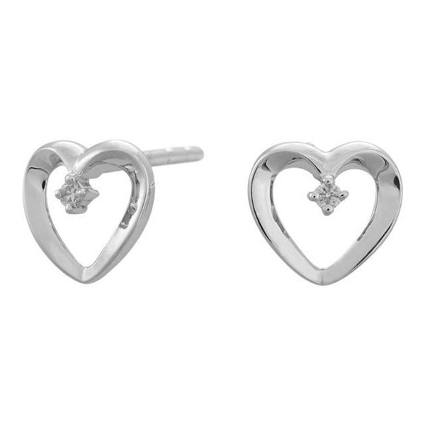 Siersbøl ørestikker i 14 karat hvidguld med 0,03 ct diamant, hjerteformede.